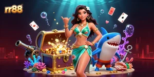 Players engage with rr88 gamified elements amid a vibrant casino underwater scene.