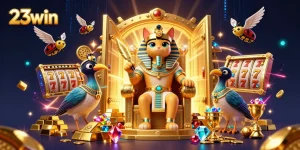 Experience the excitement of 23win with vibrant gaming elements and golden treasures.