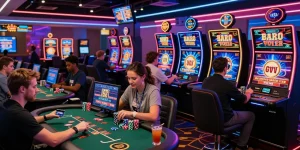 Players enjoying online casinos that accept credit cards, showcasing vibrant game variety and exciting promotions.