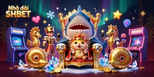 Engage with Nhà cái SHBET's vibrant and immersive casino gaming experience through a colorful, dynamic 3D scene.