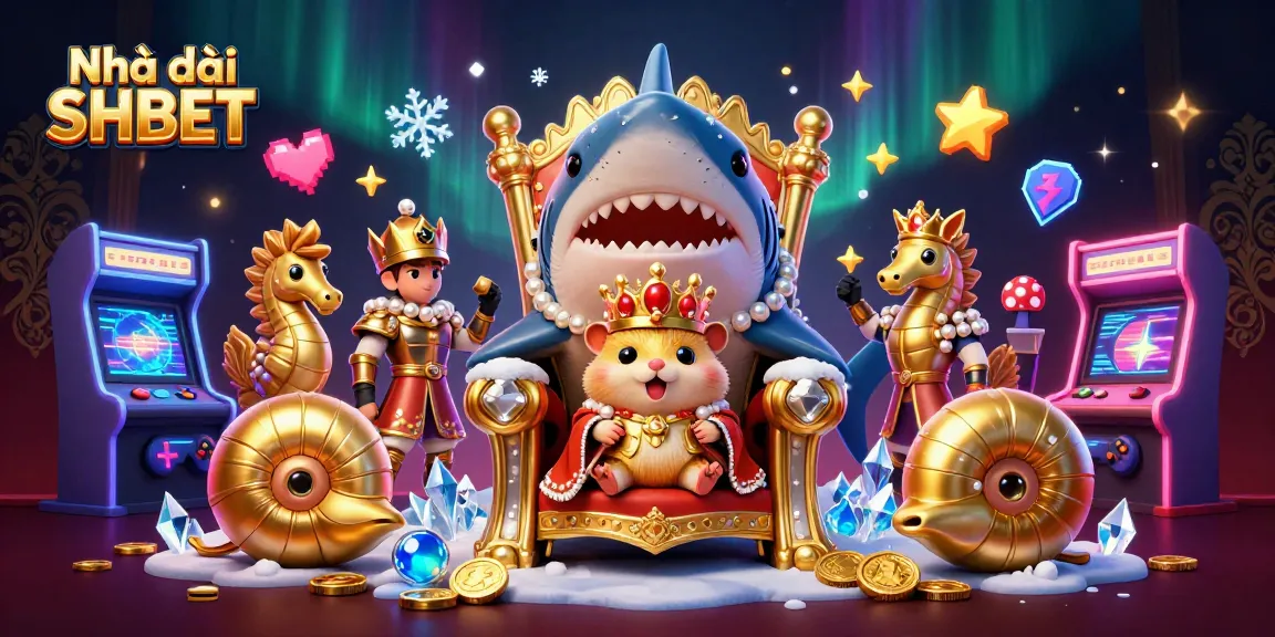 Engage with Nhà cái SHBET's vibrant and immersive casino gaming experience through a colorful, dynamic 3D scene.