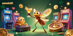 Experience sunwin20 with a vibrant casino scene featuring a unique mosquito mascot and dynamic elements.